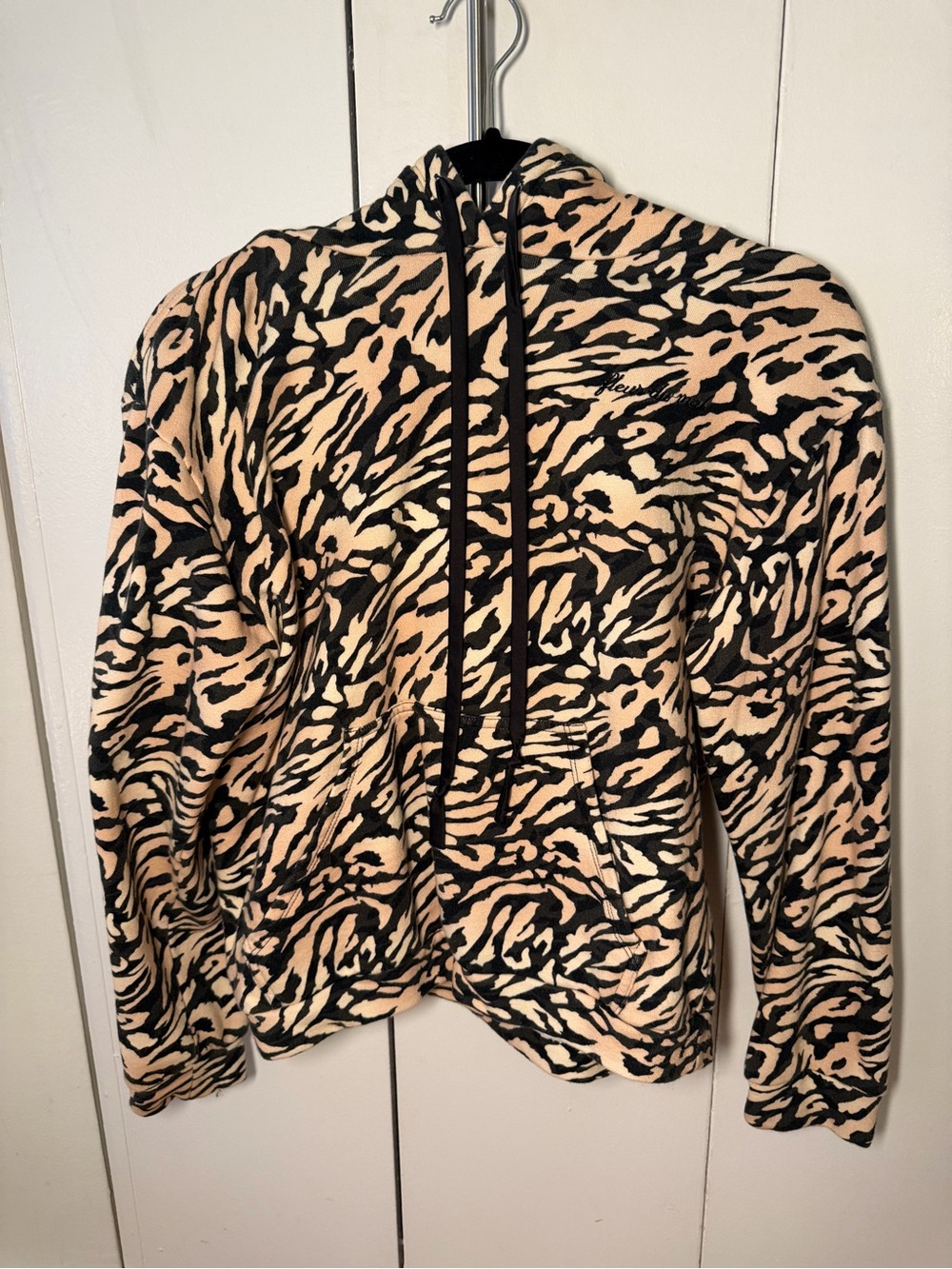 Fleur du Mal Tiger Print Hoodie Sweatshirt Black Tan